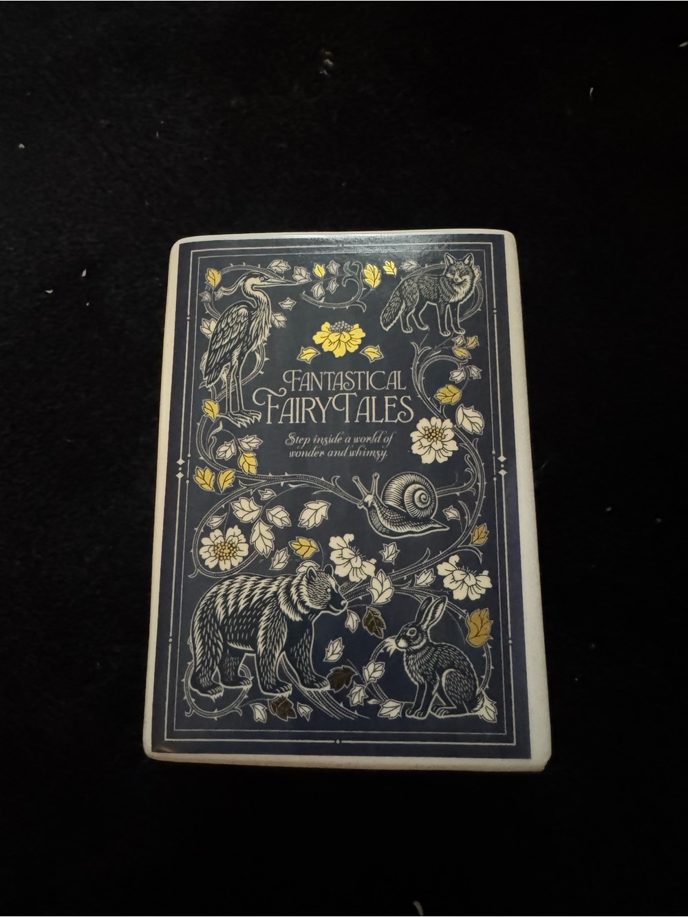 Fantastical Fairy Tales candleNavy & Gold Illustrated Back